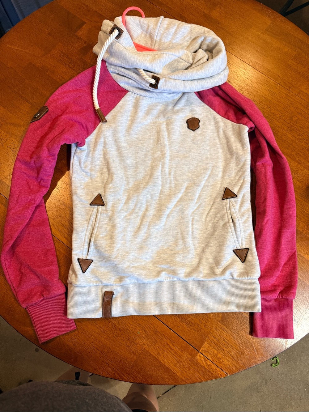 Naketano Two-Tone Cowl Hoodie Sweater - Light Gray and Pink